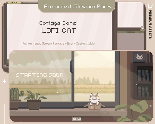Cat Overlay Animation Twitch Aesthetic Stream Pack Animated Kitty Full Package Lofi Streamer Cozy Streaming Bundle Cute Cottagecore Vtuber