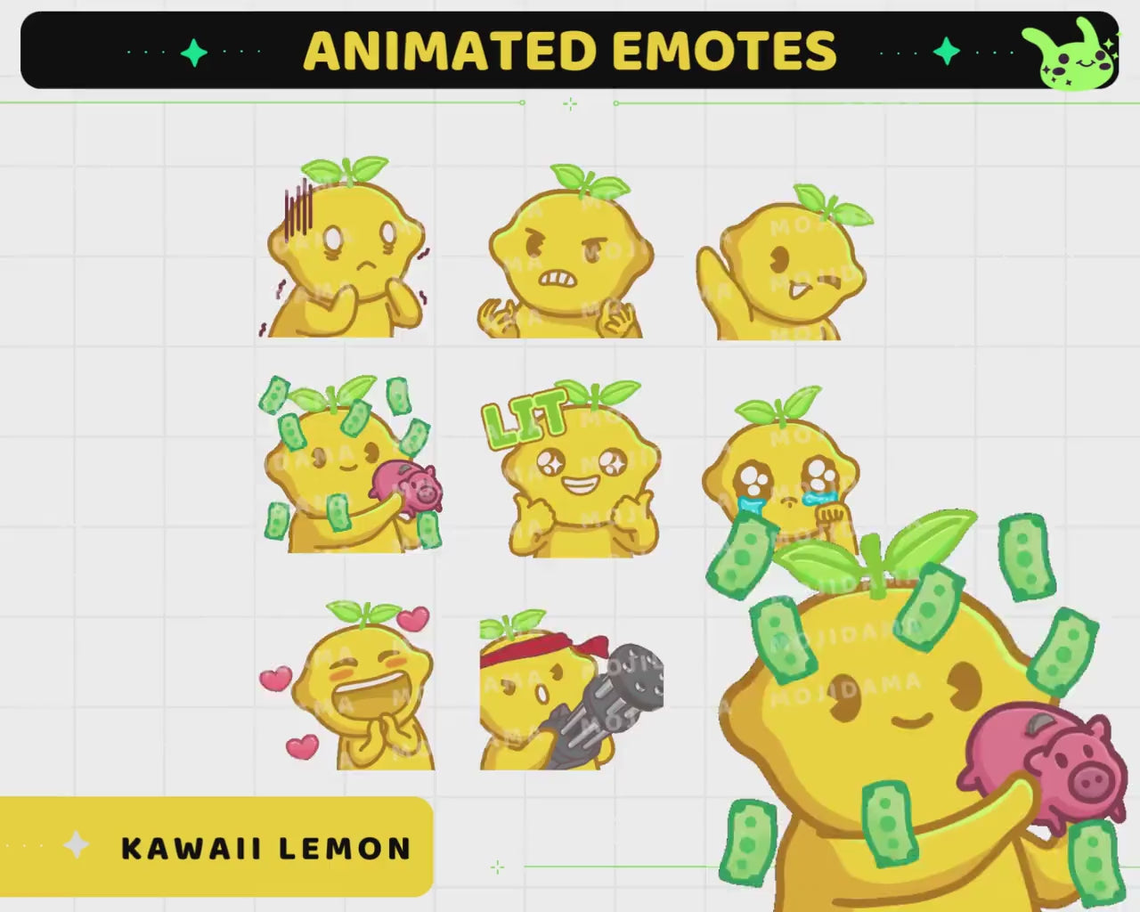 Kawaii Lemon Fruit Emotes Animation Bundle Funny Dancing Animated Cute Emote Brain Dance Gg Yes Boba Lurk Happy Cat Twitch Kick Stream Pack
