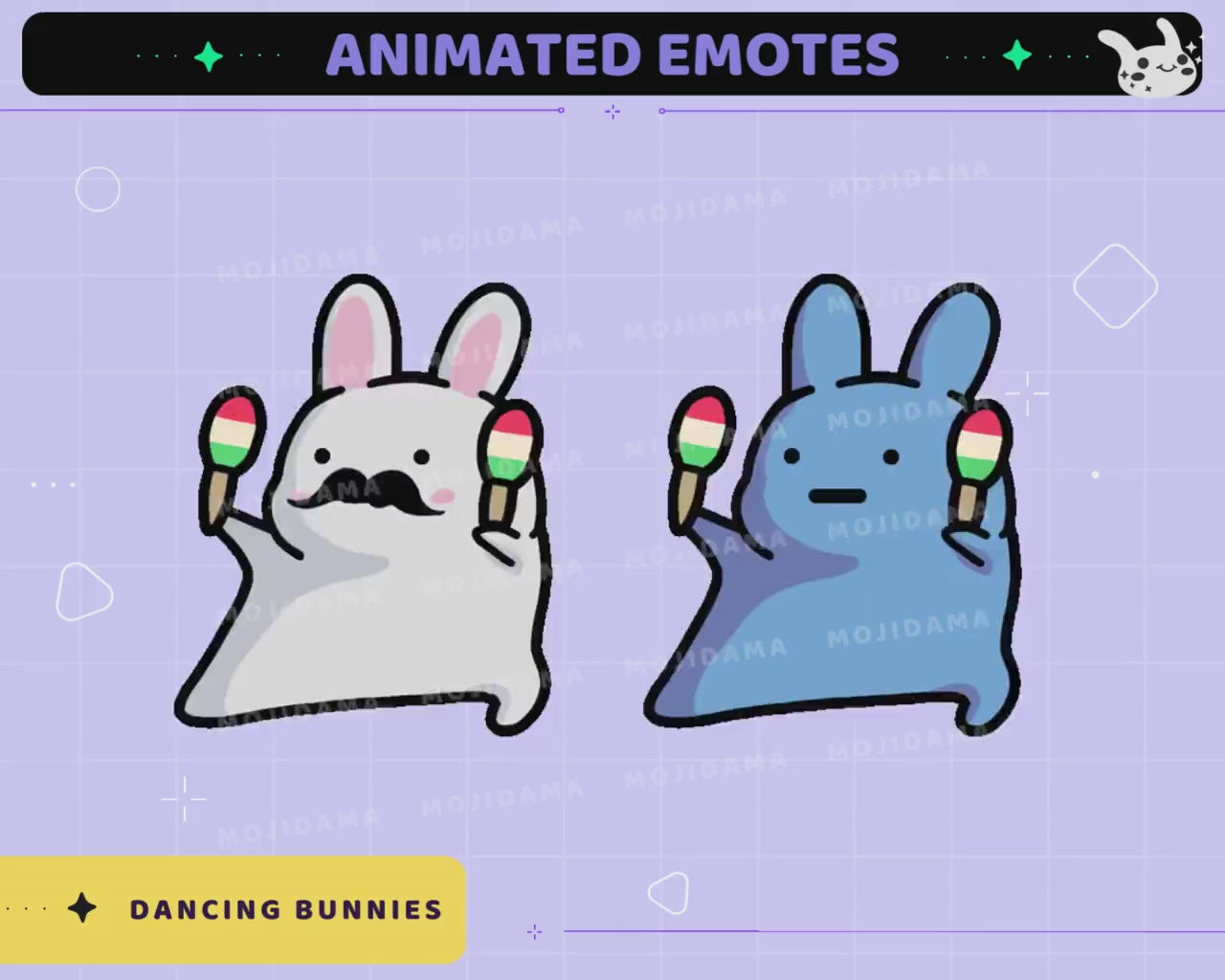 Dancing Bunnies Emotes Animation Funny Bunny Animated Cute Animal Dance Emote Sus Sub Raid Gg Yes Happy Cat Sad Twitch Kick Bundle Pack