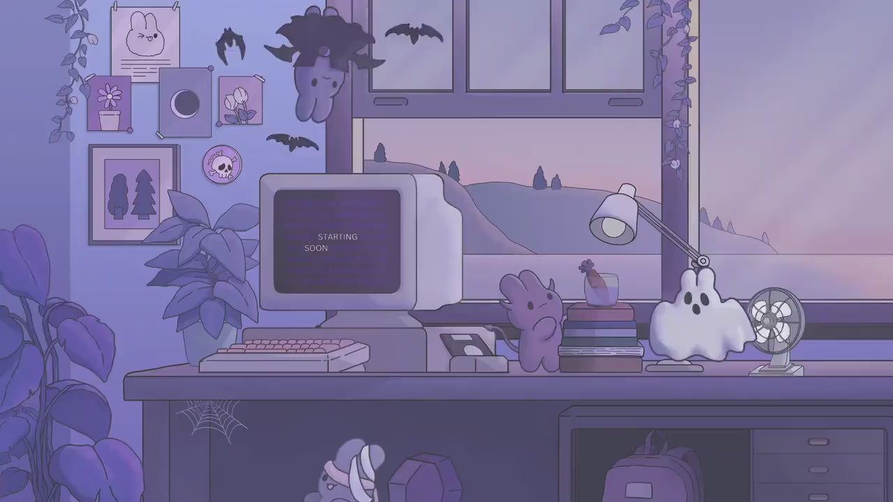 Purple Twitch Screen Animation Scenes Cute Bunny Stream Aesthetic For Obs Streamlabs Twitch Studio Cat Animated Spooky Halloween Vtuber Live